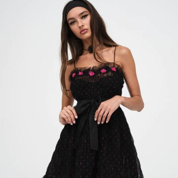 FOR LOVE & LEMONS Delphina Mini Dress in Black & Pink NWT